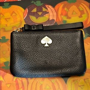 Kate Spade Black Leather Wristlet with Bow Accent